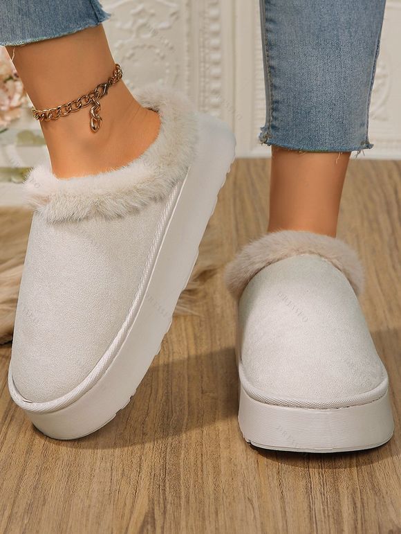 Furry Trim Thick-Soled Cotton Warm Winter Slippers - Blanc EU (40-41)