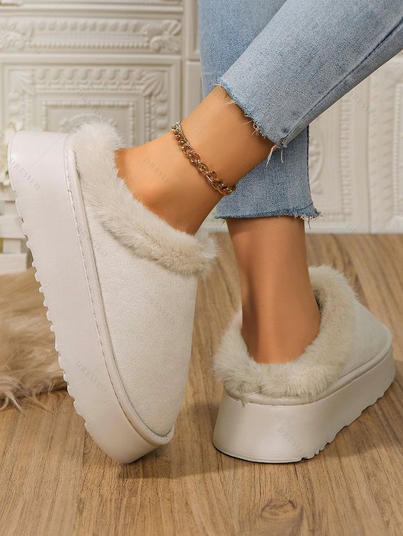 Furry Trim Thick-Soled Cotton Warm Winter Slippers - Blanc EU (40-41)