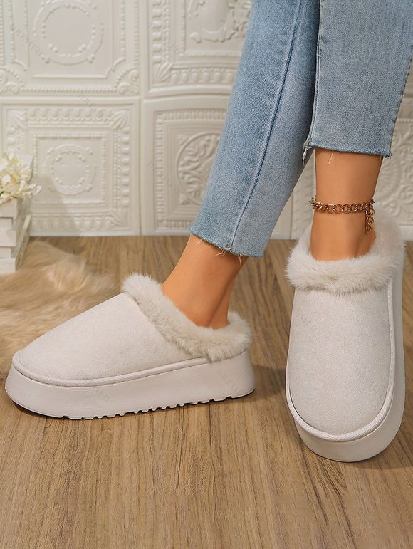 Furry Trim Thick-Soled Cotton Warm Winter Slippers - Blanc EU (40-41)