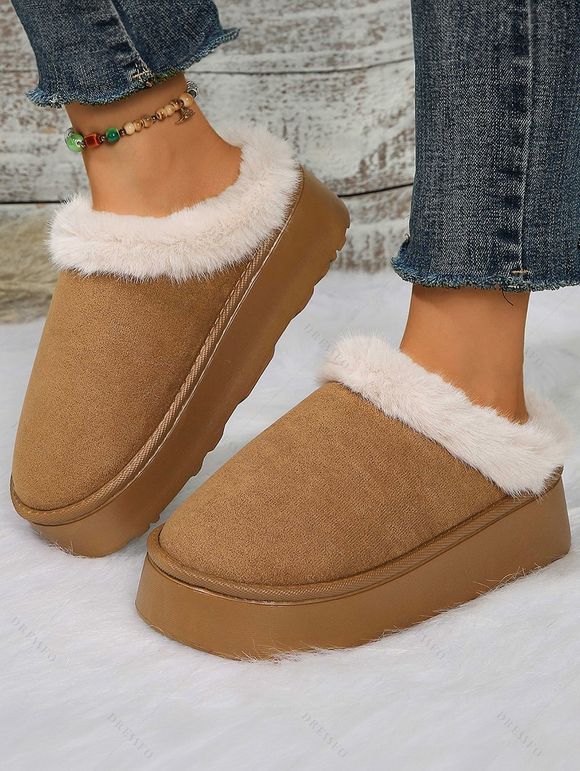 Furry Trim Thick-Soled Cotton Warm Winter Slippers - café EU (40-41)