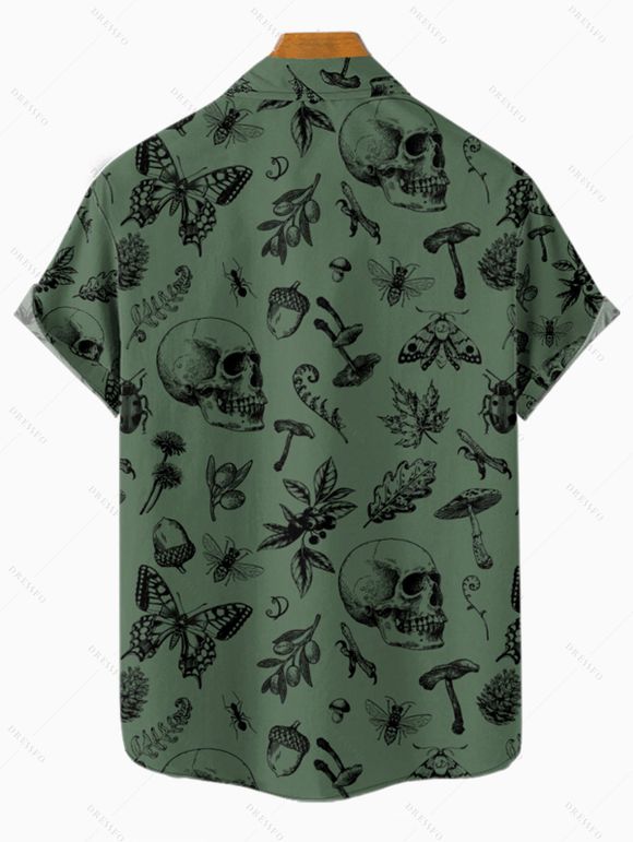 Chemise Boutonnée Crâne Saignant Imprimé Partout à Manches Courtes - Vert profond L