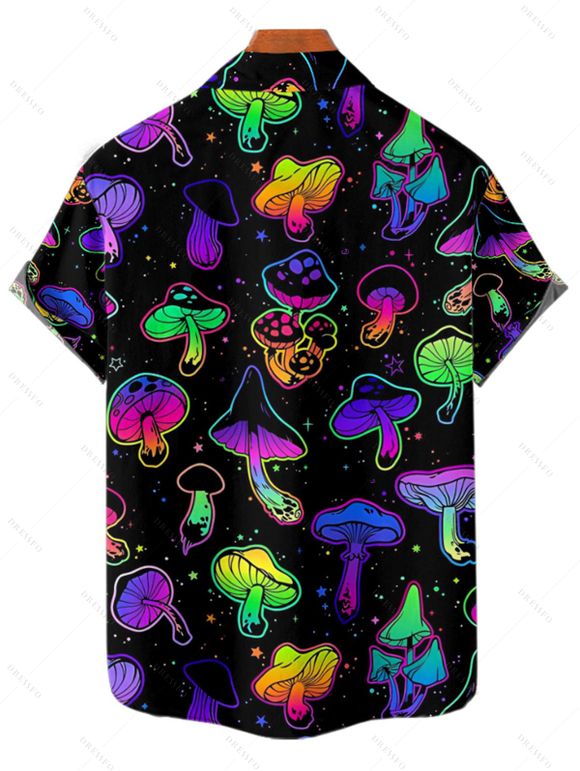 Chemise Champignon Imprimé Boutonnée à Manches Courtes à Col Relevé - Noir M