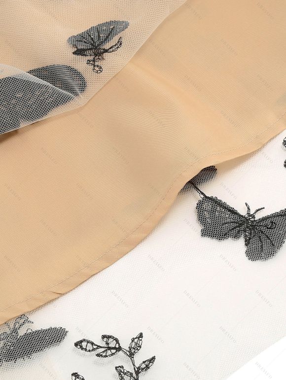 Mini Robe Vintage Fleur Papillon Superposée à Epaule Dénudée Manches Courtes - Noir XL | US 10