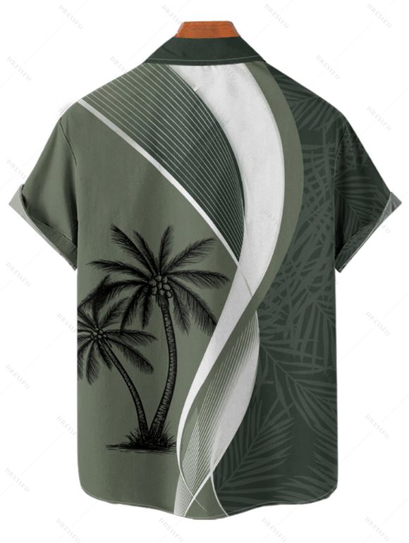 Chemise de Vacances Boutonnée Feuille de Noix de Coco Imprimée à Manches Courtes - Vert clair S