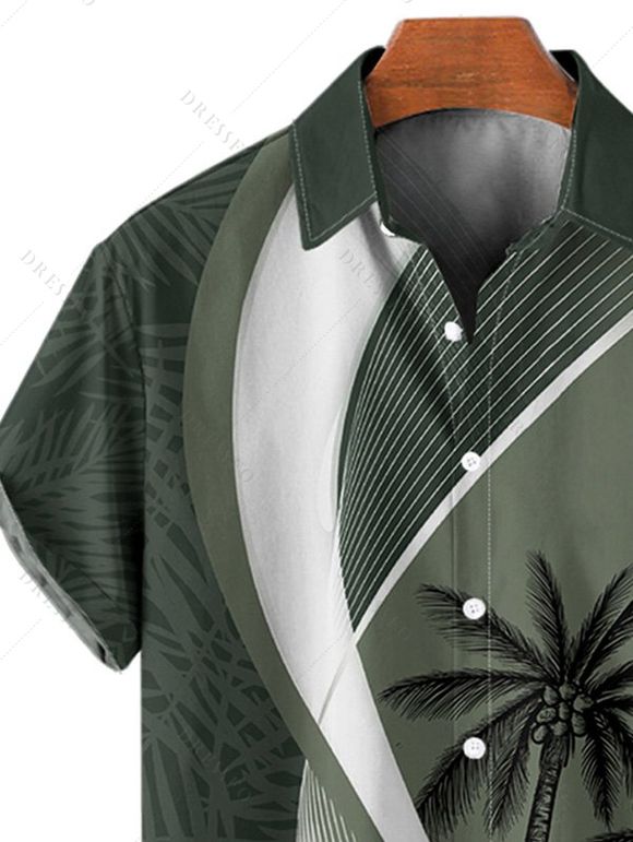 Chemise de Vacances Boutonnée Feuille de Noix de Coco Imprimée à Manches Courtes - Vert clair S