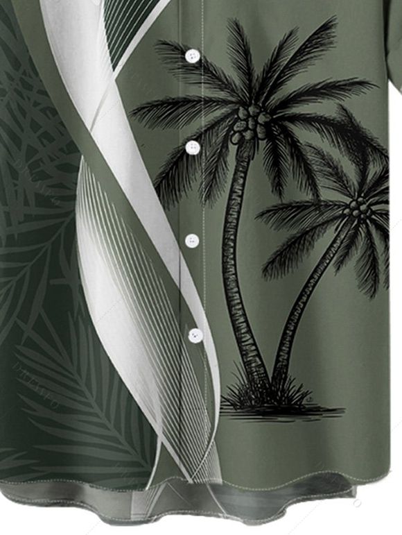 Chemise de Vacances Boutonnée Feuille de Noix de Coco Imprimée à Manches Courtes - Vert clair S