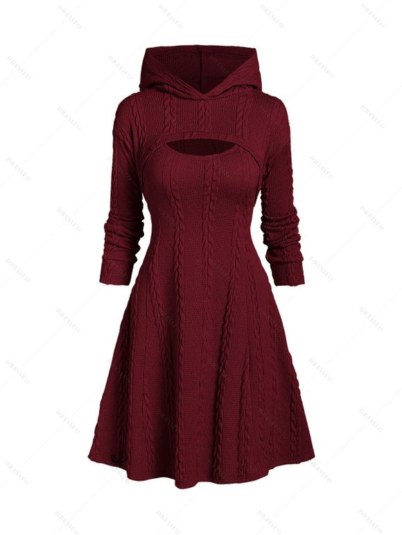 Ensemble de Pull à Capuche en Tricot à Câble et de Mini Robe - Rouge foncé XXXL | US 16