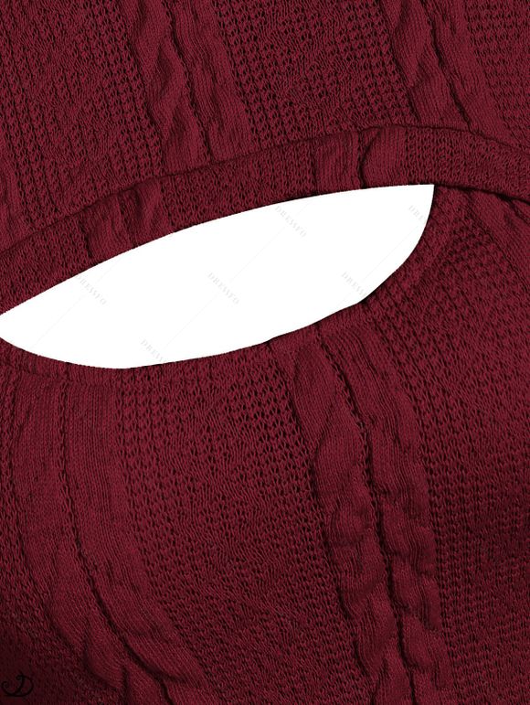 Ensemble de Pull à Capuche en Tricot à Câble et de Mini Robe - Rouge foncé XXXL | US 16