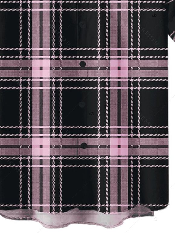 Chemise Décontractée à Carreaux Imprimé Boutonnée Manches Courtes à Col Relevé - Rose clair S