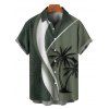 Coconut Tree Leaf Print Short Sleeve Vacation Shirt Contrast Color Button Up Shirt - LIGHT GREEN XL