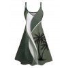 Robe Ligne A à Bretelle Fine Feuille Arbre de Noix de Coco Imprimé en Blocs de Couleurs à Col V - Vert clair L | US 8-10