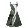Robe Ligne A à Bretelle Fine Feuille Arbre de Noix de Coco Imprimé en Blocs de Couleurs à Col V - Vert clair L | US 8-10