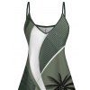 Robe Ligne A à Bretelle Fine Feuille Arbre de Noix de Coco Imprimé en Blocs de Couleurs à Col V - Vert clair L | US 8-10