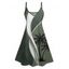 Robe Ligne A à Bretelle Fine Feuille Arbre de Noix de Coco Imprimé en Blocs de Couleurs à Col V - Concorde XL | US 12