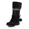 Mid-Heel Ethnic Style Winter Boots Faux Fur Lining Pom-Pom Decoration High Boots - Noir EU 36