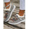 Tribal Print Lace-Up Canvas Flats Boots Faux Fur Trim Women's Casual Shoes - Gris Clair EU 36