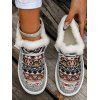 Tribal Print Lace-Up Canvas Flats Boots Faux Fur Trim Women's Casual Shoes - Gris Clair EU 36