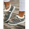 Tribal Print Lace-Up Canvas Flats Boots Faux Fur Trim Women's Casual Shoes - Gris Foncé EU 43