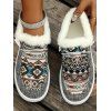 Tribal Print Lace-Up Canvas Flats Boots Faux Fur Trim Women's Casual Shoes - Gris Foncé EU 43