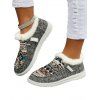 Tribal Print Lace-Up Canvas Flats Boots Faux Fur Trim Women's Casual Shoes - Gris Foncé EU 43