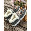 Tribal Print Lace-Up Canvas Flats Boots Faux Fur Trim Women's Casual Shoes - Gris Foncé EU 43