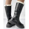 High-Cut Fleece-Lined Back Zipper Faux Fur Trimmed Riding Boots - Noir EU 35