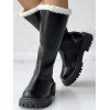 High-Cut Fleece-Lined Back Zipper Faux Fur Trimmed Riding Boots - Noir EU 35