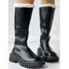 High-Cut Fleece-Lined Back Zipper Faux Fur Trimmed Riding Boots - Noir EU 35