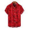 Chemise de Vacances Fleur et Papillon Imprimés Boutonnée Manches Courtes à Col Relevé - Rouge 2XL