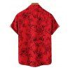 Chemise de Vacances Fleur et Papillon Imprimés Boutonnée Manches Courtes à Col Relevé - Rouge 2XL