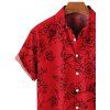 Chemise de Vacances Fleur et Papillon Imprimés Boutonnée Manches Courtes à Col Relevé - Rouge 2XL