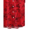 Chemise de Vacances Fleur et Papillon Imprimés Boutonnée Manches Courtes à Col Relevé - Rouge 2XL