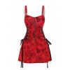 Rose Flower Butterfly Print Buckle Strap Lace Up Half Zipper Mini Dress And Short Sleeve Shirt Matching Set - Rouge S | US 4