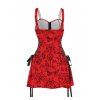 Rose Flower Butterfly Print Buckle Strap Lace Up Half Zipper Mini Dress And Short Sleeve Shirt Matching Set - Rouge S | US 4