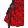 Rose Flower Butterfly Print Buckle Strap Lace Up Half Zipper Mini Dress And Short Sleeve Shirt Matching Set - Rouge S | US 4