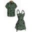 Skull Butterfly Mushroom Plant Print Lace Up Half Zipper Buckle Strap Mini Dress And Short Sleeve Shirt Matching Outfit - Vert profond S | US 4