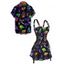 Psychedelic Mushroom Galaxy Print Lace Up Half Zipper Mini Dress And Short Sleeve Shirt Matching Outfit - Noir S | US 4