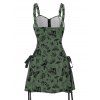 Skull Butterfly Mushroom Plant Print Lace Up Half Zipper Buckle Strap Mini Dress And Short Sleeve Shirt Matching Outfit - Vert profond S | US 4