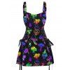 Psychedelic Mushroom Galaxy Print Lace Up Half Zipper Mini Dress And Short Sleeve Shirt Matching Outfit - Noir S | US 4