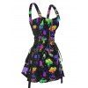 Psychedelic Mushroom Galaxy Print Lace Up Half Zipper Mini Dress And Short Sleeve Shirt Matching Outfit - Noir S | US 4