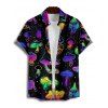 Psychedelic Mushroom Galaxy Print Lace Up Half Zipper Mini Dress And Short Sleeve Shirt Matching Outfit - Noir S | US 4