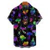 Psychedelic Mushroom Galaxy Print Lace Up Half Zipper Mini Dress And Short Sleeve Shirt Matching Outfit - Noir S | US 4