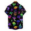 Psychedelic Mushroom Galaxy Print Lace Up Half Zipper Mini Dress And Short Sleeve Shirt Matching Outfit - Noir S | US 4