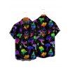 Psychedelic Mushroom Galaxy Print Lace Up Half Zipper Mini Dress And Short Sleeve Shirt Matching Outfit - Noir S | US 4