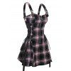 Retro Plaid Print Lace Up Half Zipper Buckle Strap Mini Dress And Short Sleeve Shirt Matching Outfit - Rose clair S | US 4