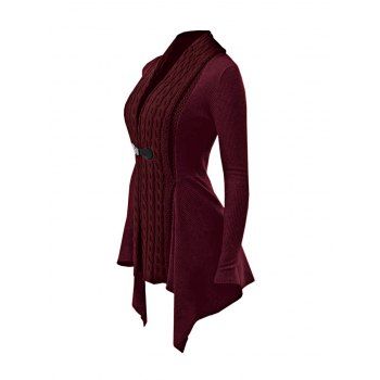 Cable Knit Asymmetrical Cardigan Plain Color Buckle Long Sleeve Cardigan 