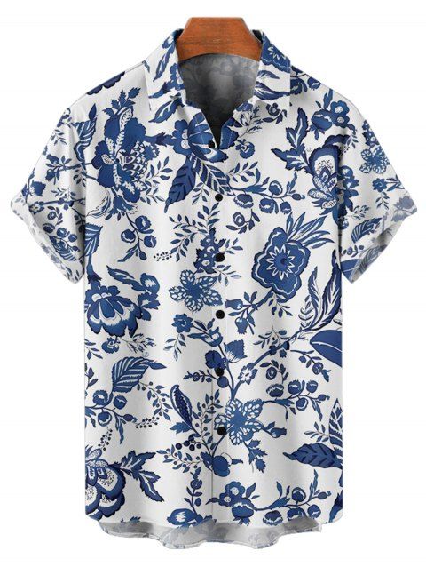 Chemise Porcelaine Imprimée Chinoiserie Boutonnée à Col Relevé