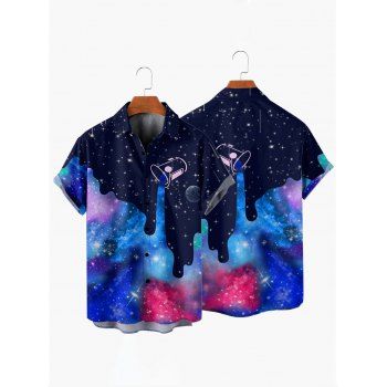 Galaxy Allover Print V Neck Mini Dress And Short Sleeve Shirt Matching Outfit