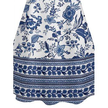 Chinoiserie Porcelain Allover Print Mini Dress V Neck Spaghetti Strap Vacation Dress 