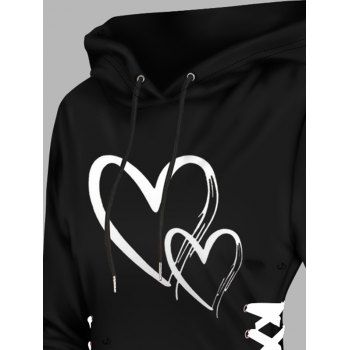 Valentine`s Day Contrast Heart Print Lace Up Mini Hooded Dress 